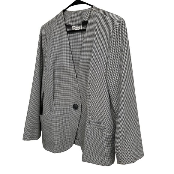 Vintage Troyne Houndstooth Pattern Blazer Black White Single Button Size Medium - Picture 3 of 8